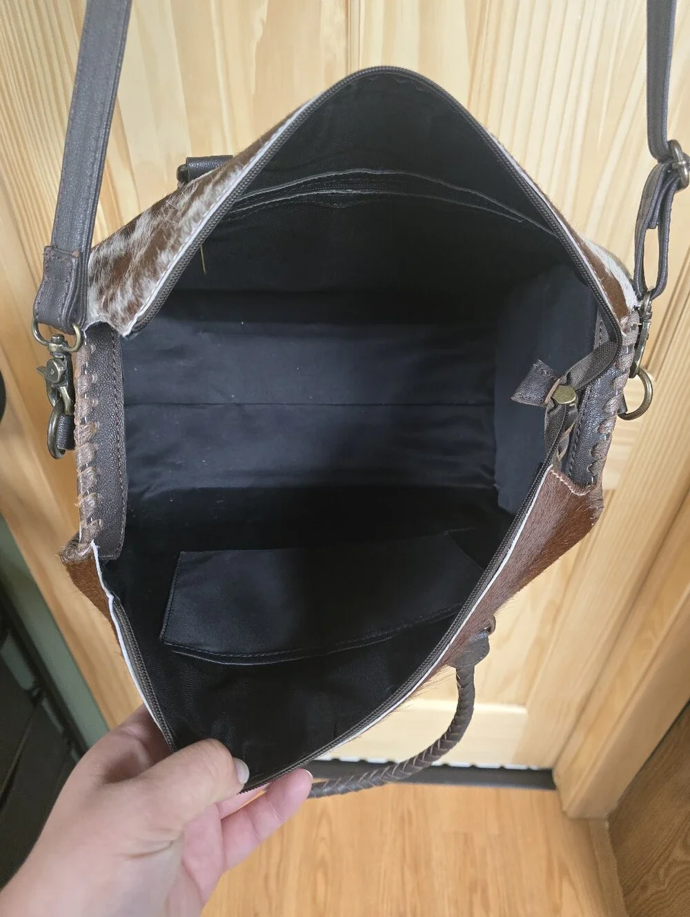 Brown and White Cowhide Dome Satchel - Women's Shoulder Bag